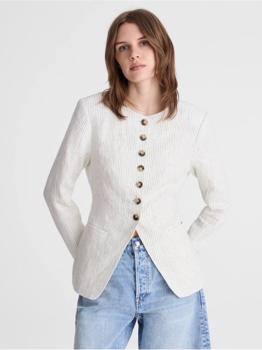 Madewell Nolita Cutaway Blazer 100% Linen Lighthouse Stripe Size 2